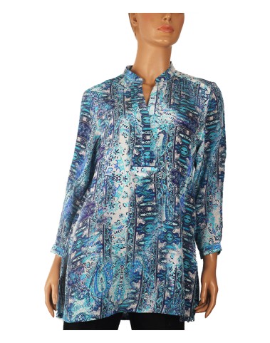 Long Silk Shirt - Blue Abstract