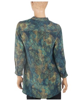 Long Silk Shirt - Cheetah Print And Green Paisley