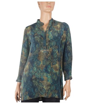 Long Silk Shirt - Cheetah Print And Green Paisley