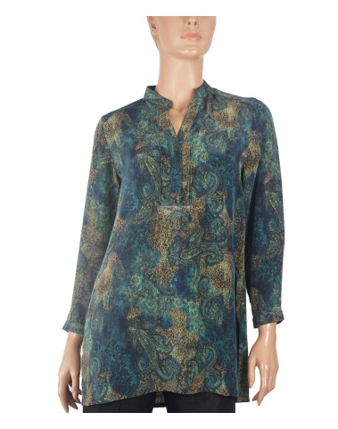 Long Silk Shirt - Cheetah Print And Green Paisley