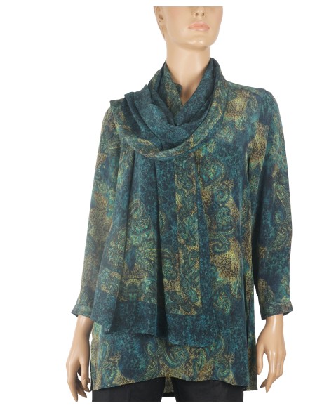 Long Silk Shirt - Cheetah Print And Green Paisley