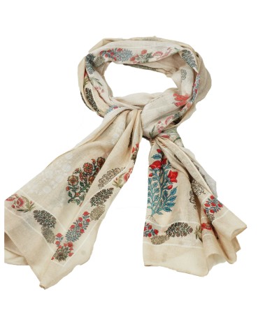 Cotton Scarves - Red Flowers On The Beige Base