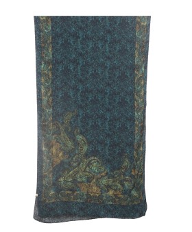 Crepe Silk Scarf - Cheetah Print And Green Paisley