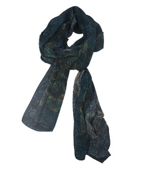 Crepe Silk Scarf - Cheetah Print And Green Paisley