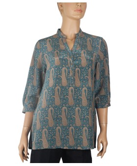 Short Silk Shirt - Grey Paisley