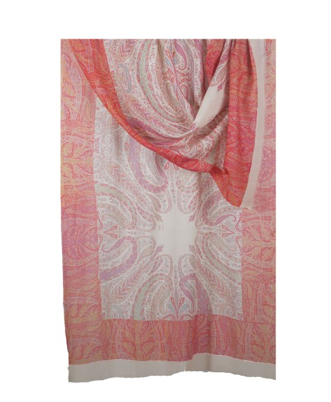Off White And Pink Paisley Box Stole