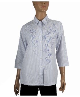 Casual Kurti - White And Blue Stripe With Embroidery