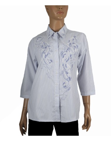 Casual Kurti - White And Blue Stripe With Embroidery