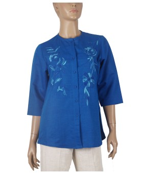 Embroidered Casual Shirt - Electric Blue Embroidery 