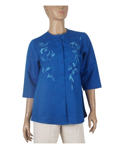 Embroidered Casual Shirt - Electric Blue Embroidery 