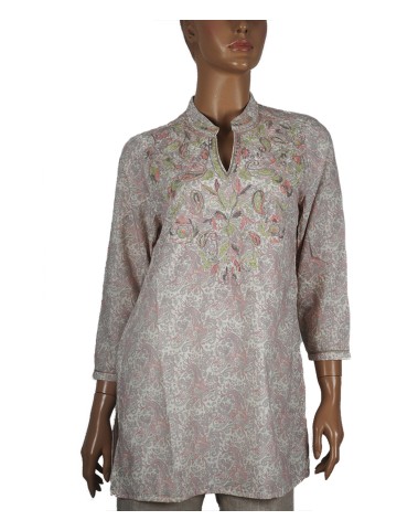 Casual Kurti - Pink And Green Embroidery