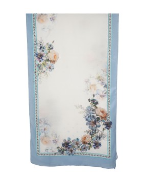 Crepe Silk Scarf - Blue Floral