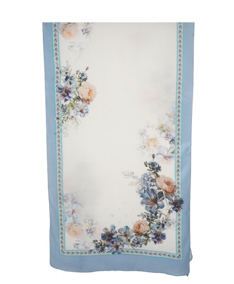 Crepe Silk Scarf - Blue Floral