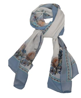 Crepe Silk Scarf - Blue Floral
