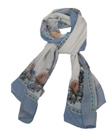Crepe Silk Scarf - Blue Floral