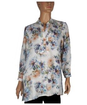 Long Silk Shirt - Blue Floral