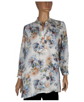 Long Silk Shirt - Blue Floral