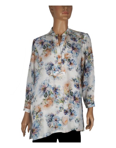 Long Silk Shirt - Blue Floral
