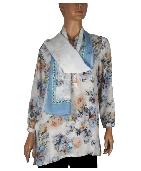 Long Silk Shirt - Blue Floral