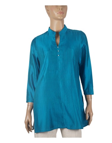 Silk Shirt - Blue Pintuck