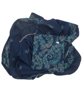 Scarf Set - Navy Blue And Turquoise Paisley