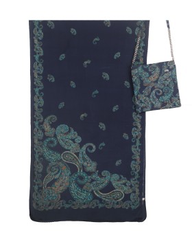 Scarf Set - Navy Blue And Turquoise Paisley