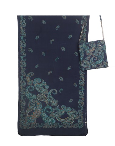 Scarf Set - Navy Blue And Turquoise Paisley