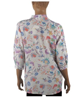 Short Silk Shirt - Pink And Purple Flowers