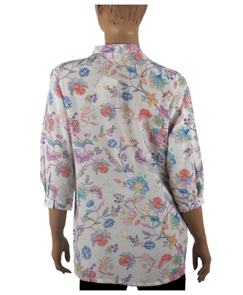 Short Silk Shirt - Pink And Purple Flowers