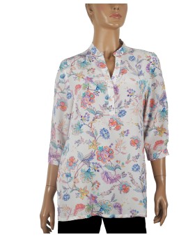Short Silk Shirt - Pink And Purple Flowers