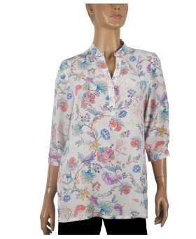 Short Silk Shirt - Pink And Purple Flowers