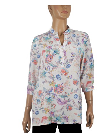 Short Silk Shirt - Pink And Purple Flowers