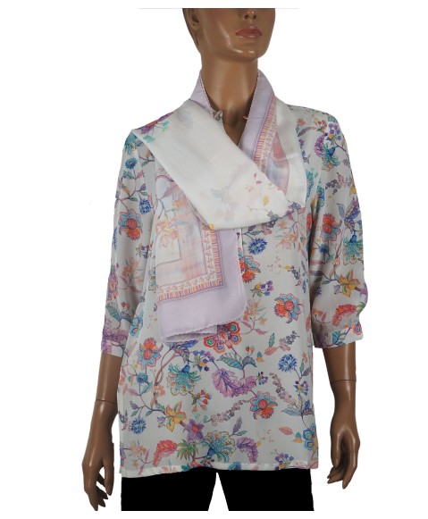 Short Silk Shirt - Pink And Purple Flowers
