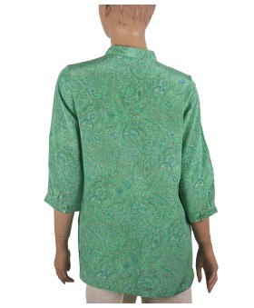 Short Silk Shirt - Green Abstract