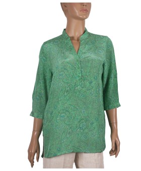 Short Silk Shirt - Green Abstract