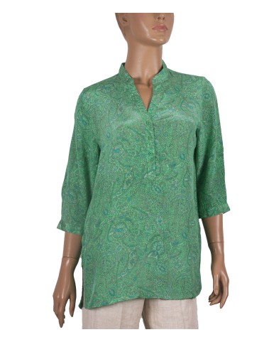 Short Silk Shirt - Green Abstract