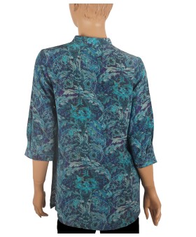Short Silk Shirt - Blue Leaves