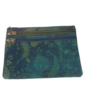 3 Zip Pouch - Peacock Green Abstract