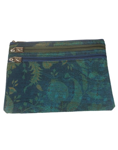 3 Zip Pouch - Peacock Green Abstract