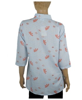 Casual Shirt- Red Flowers On Blue Base