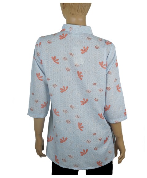 Casual Shirt- Red Flowers On Blue Base
