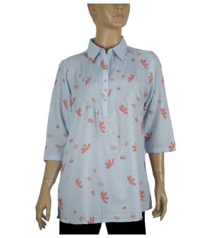 Casual Shirt- Red Flowers On Blue Base