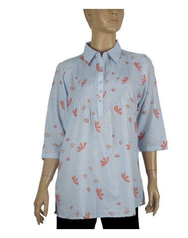 Casual Shirt- Red Flowers On Blue Base