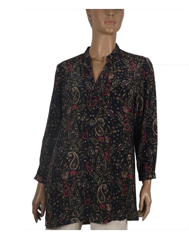 Long Silk Shirt - Pink Floral On Black Base Long Silk Shirt - Pink Floral On Black Base
