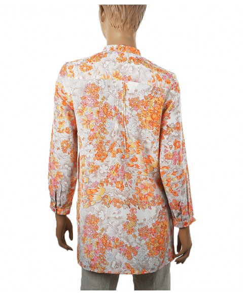  Long Silk Shirt - Orange Floral