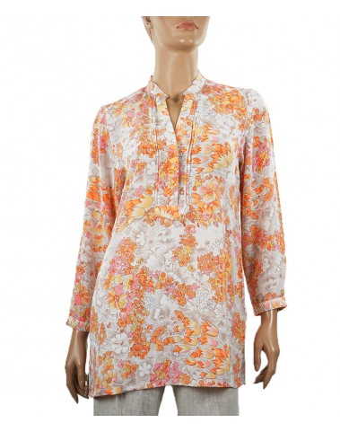 Long Silk Shirt - Orange Floral
