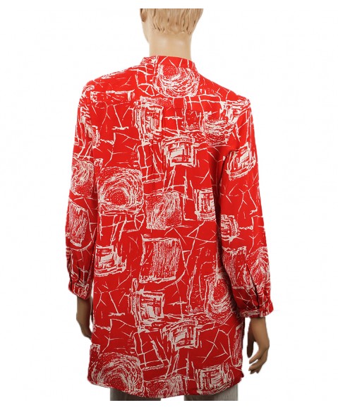  Long Silk Shirt - Red Abstract