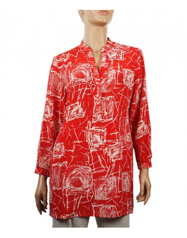  Long Silk Shirt - Red Abstract