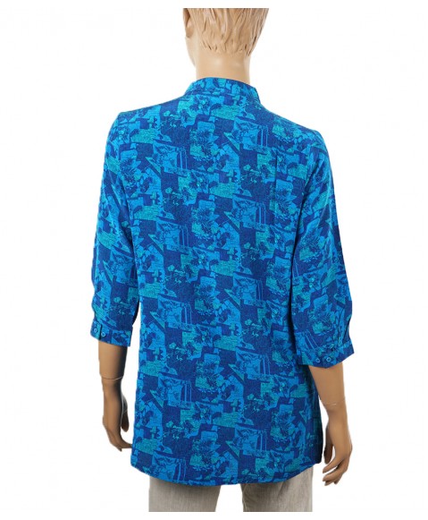 Short Silk Shirt - Blue and Turquoise Abstract