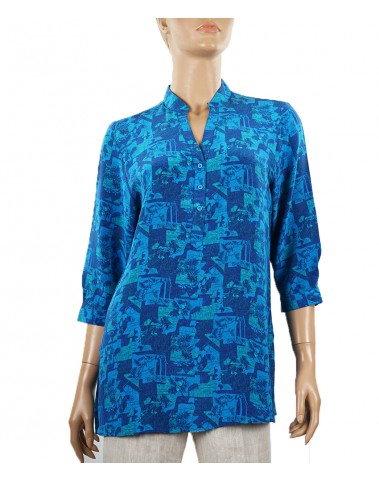 Short Silk Shirt - Blue and Turquoise Abstract